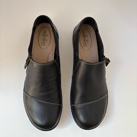 Clarks Collection Ashland Palm Shoes Slip On Zipper Leather Black Womens Size 9 - Picture 2 of 10
